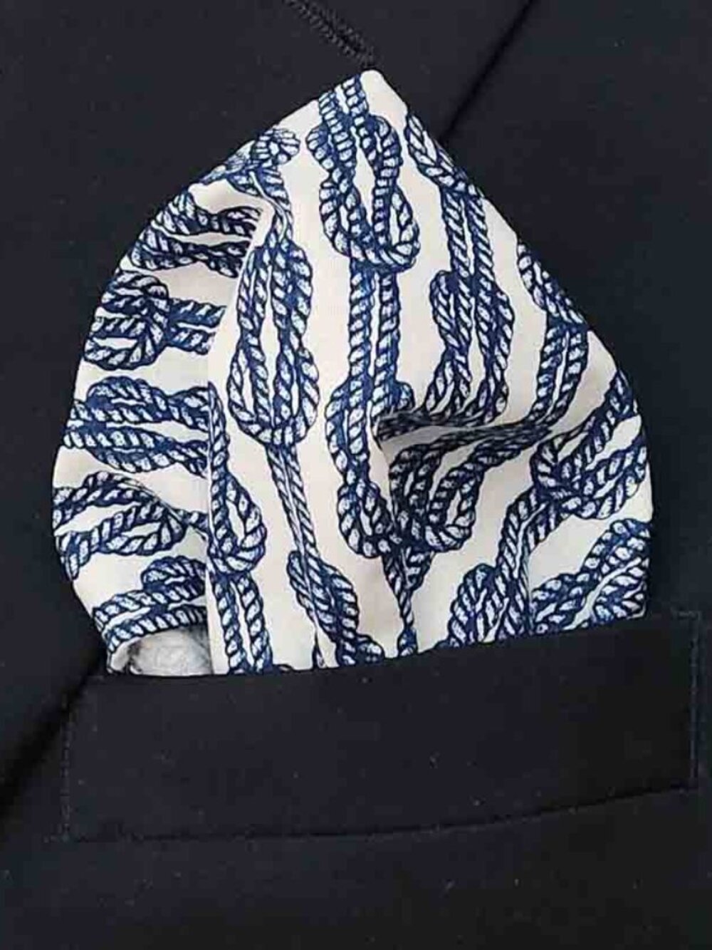 Gascoigne Hand Stitched Pocket Square Cotton Blue White Sailor's Knot Men's